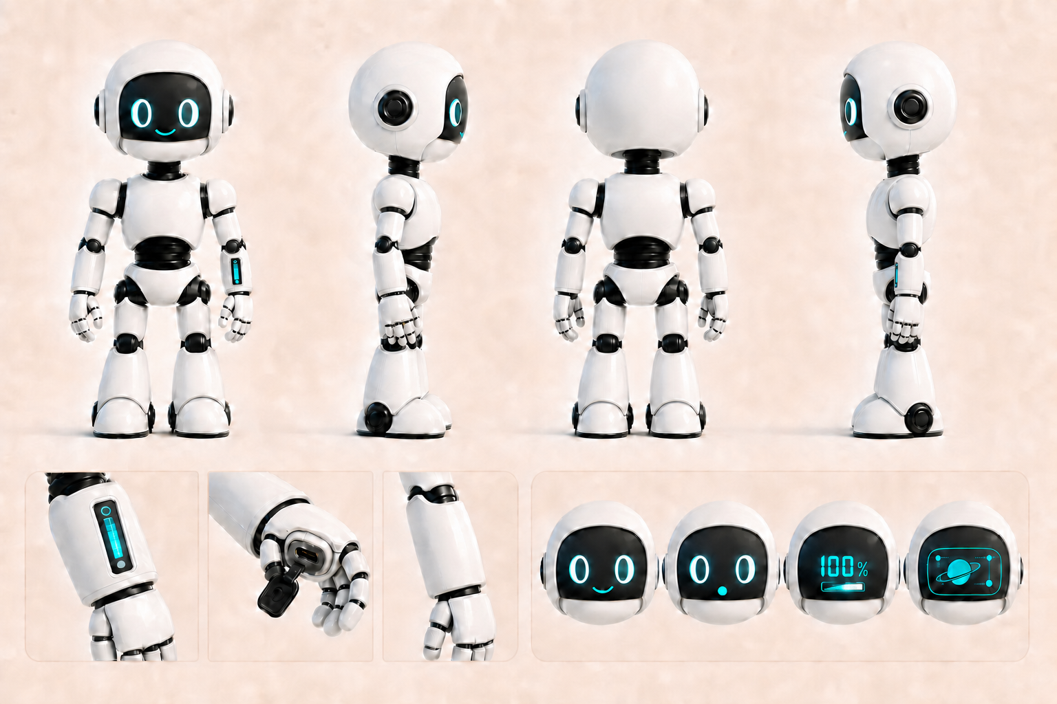 NOVA specification plate showing front, side, and rear views, wrist display, hand port, and visor expressions